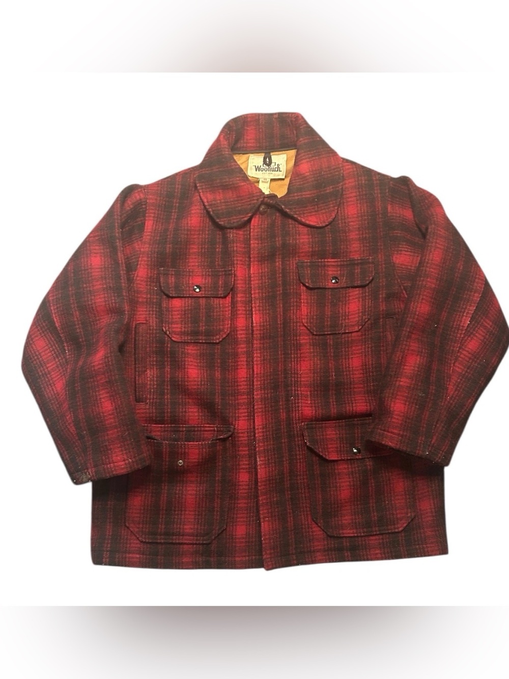 Vintage 50s Woolrich Buffalo Plaid Wool Coat Men's Mackinaw Red Black Size 44 XL